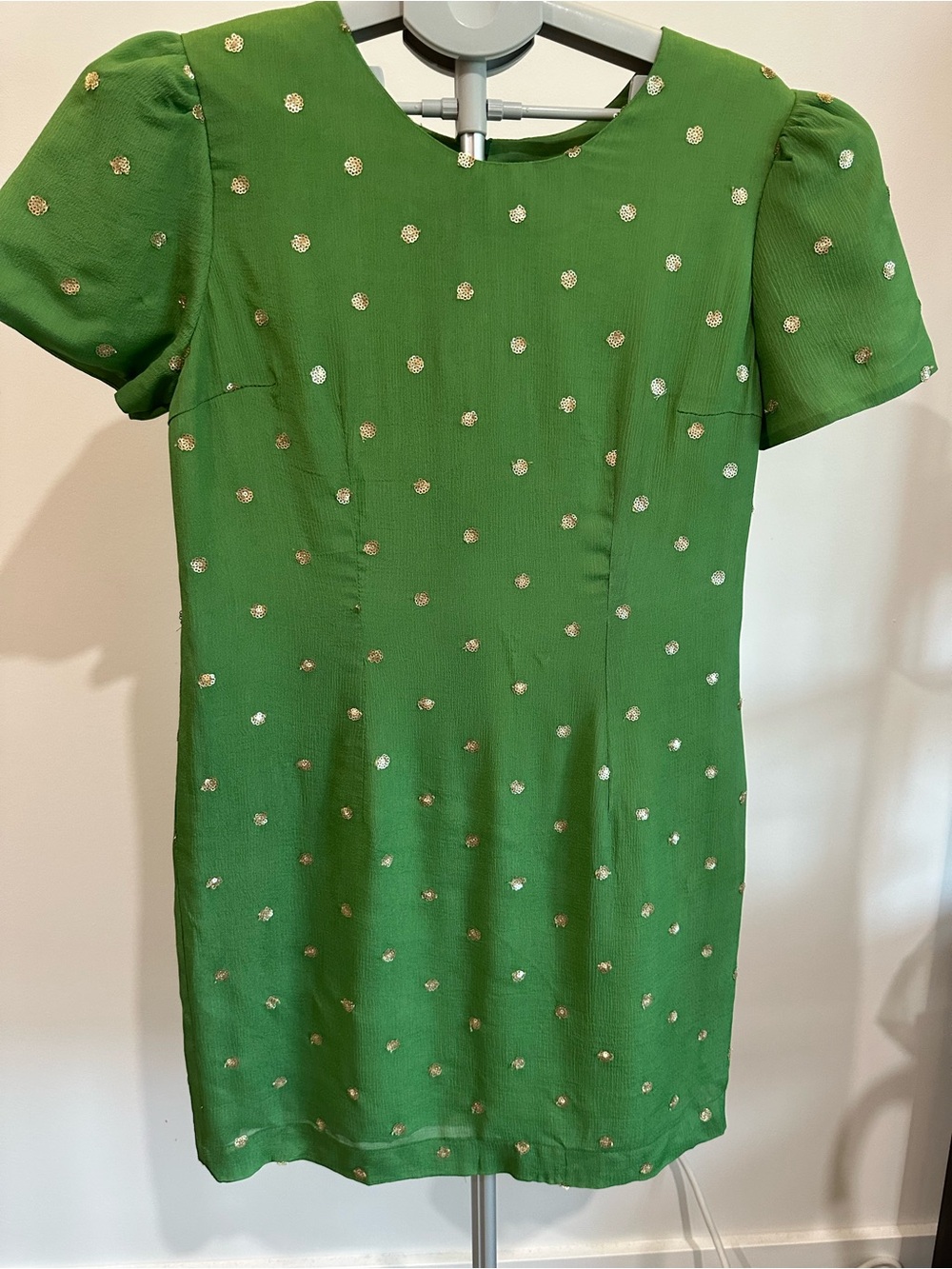 Girls' Green Dress with Gold Polka Dots